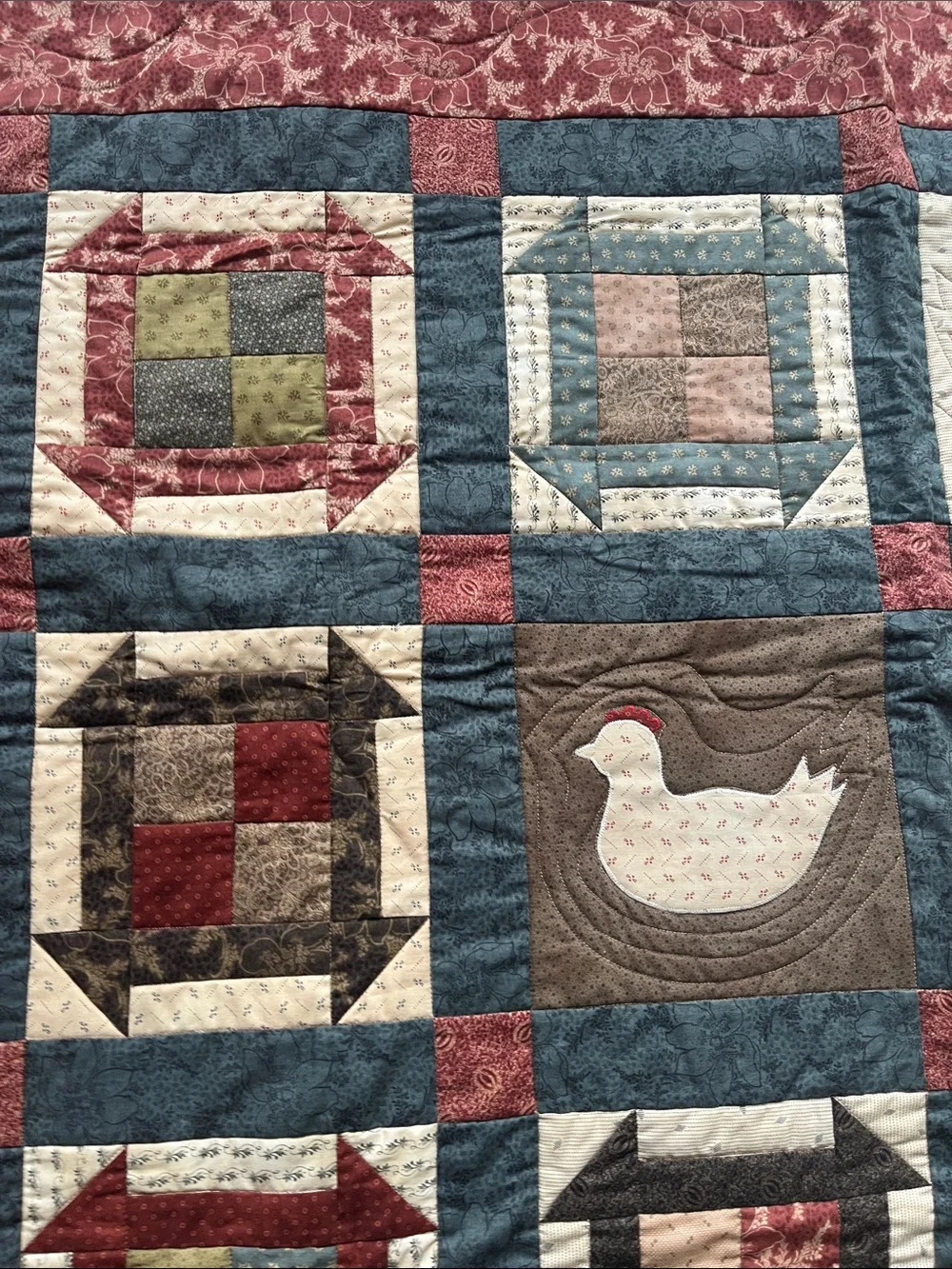 Handmade Hen House Quilt 51” x 61” Made by Maria Umhey